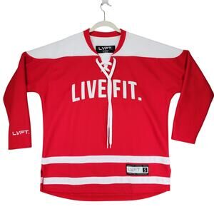 LVFT Live Fit Hockey Jersey S Mens Red White Striped Lace Up Spellout READ